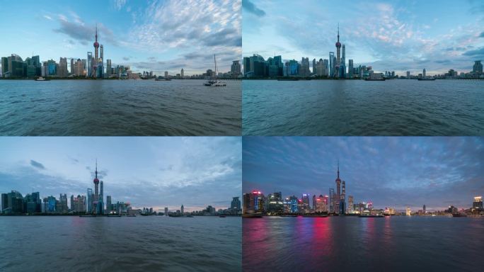 8k60帧日转夜延时拍摄上海外滩天际线