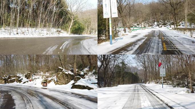 冰雪道路第一视角驾驶襄阳鹿门山风景区风光