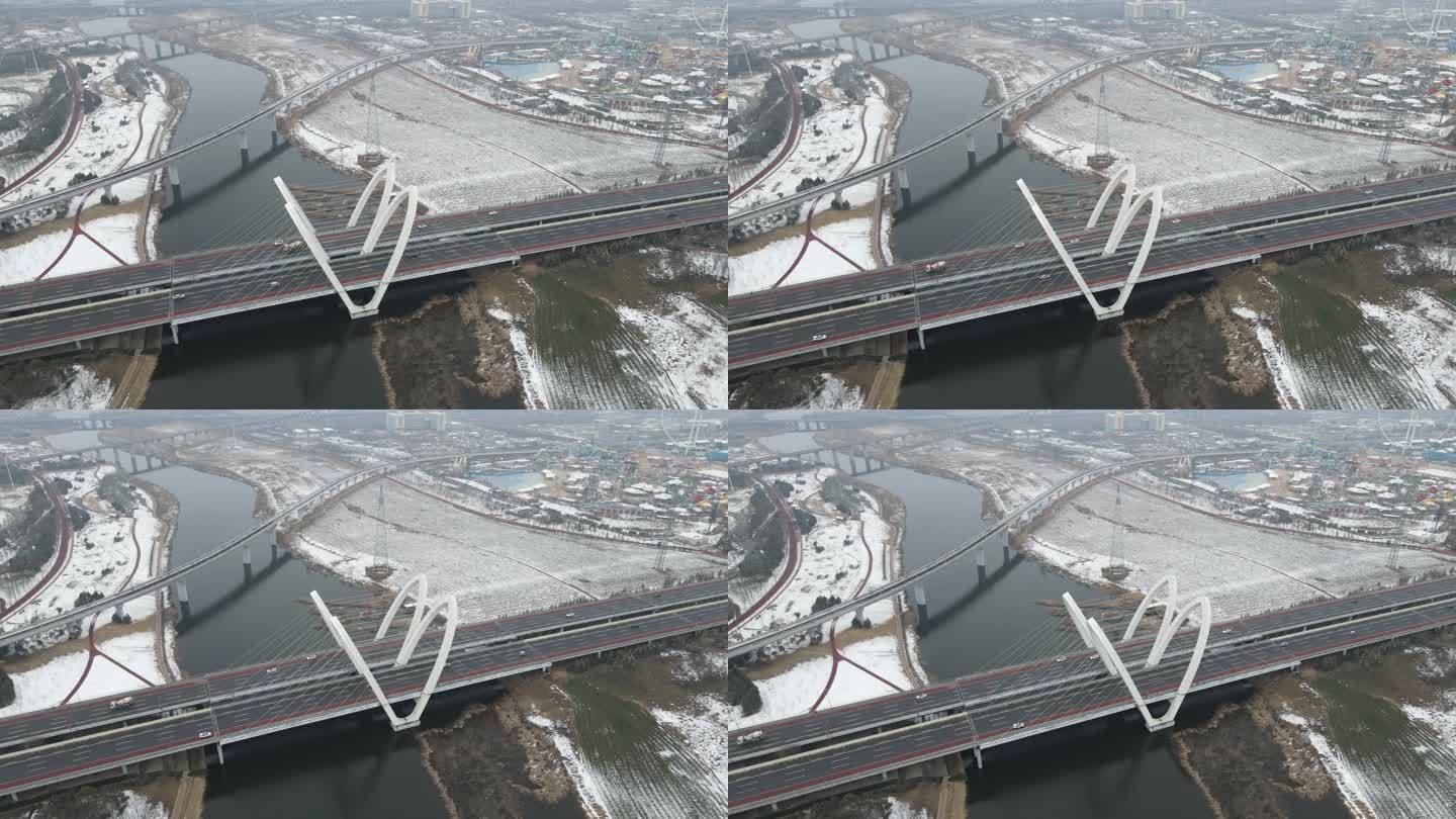 西咸雪景沣东镐京大桥沣河生态湿地公园17