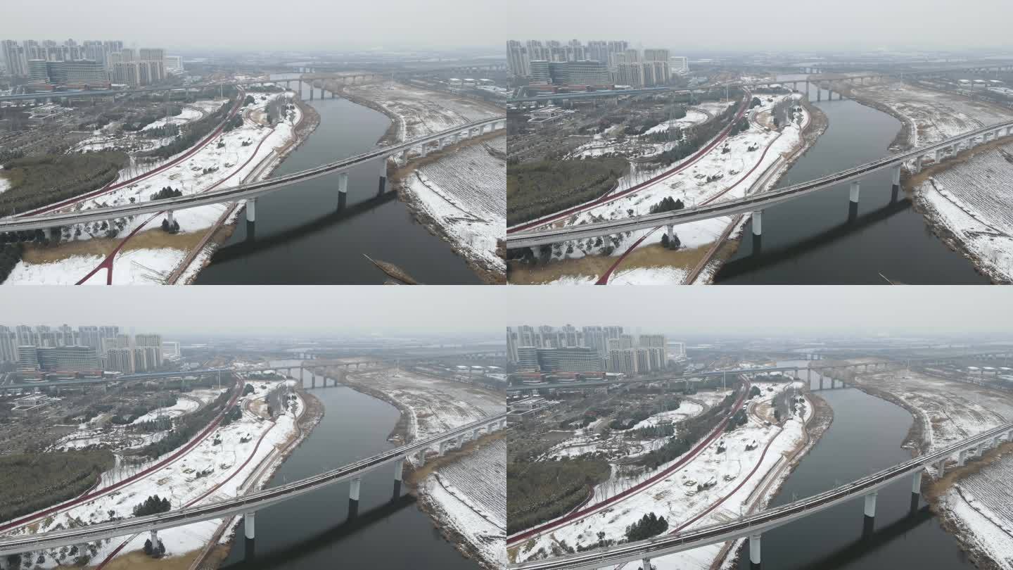 西咸雪景沣东镐京大桥沣河生态湿地公园23