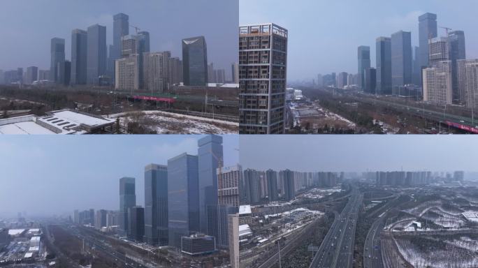 雪后陕西西安高新区绕城高速航拍延时1