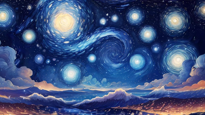 原创8K梵高星空梵高油画循环动态插画