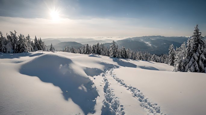 大雪之后森林阳光雪景视频动画