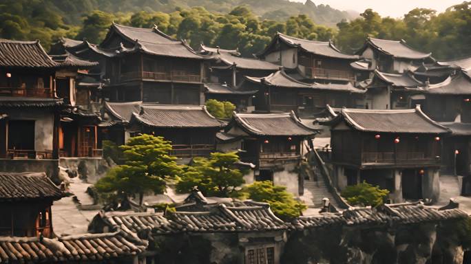 古代中国村庄房子素材