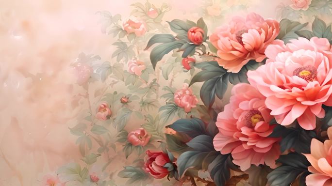 10组中国风国画牡丹花卉花朵宽屏动画背景