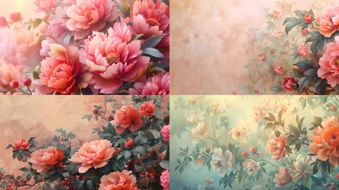 10组中国风国画牡丹花卉花朵宽屏动画背景