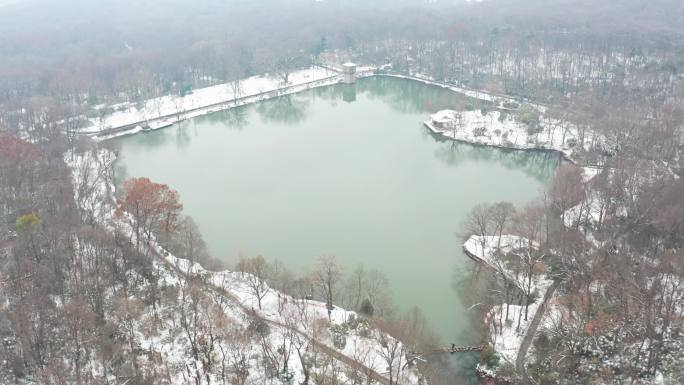南京紫霞湖雪 航拍