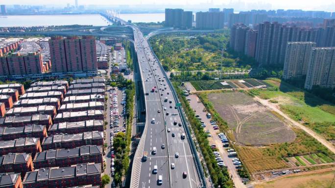 杭州钱塘新区汽车车流延时风景视频素材4