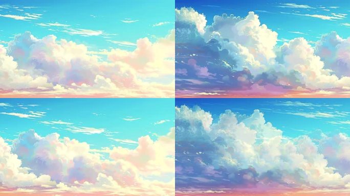 漫画天空宫崎骏手绘卡通天空云朵led演唱
