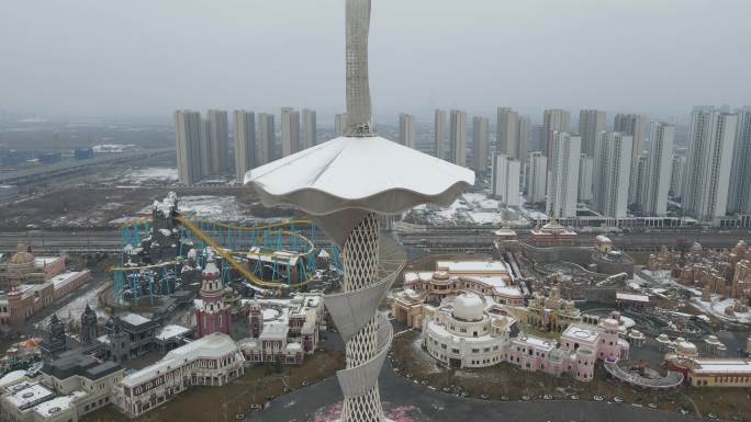 雪景西安丝路欢乐世界西咸新区航拍12