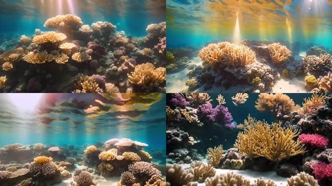 海底珊瑚鱼群光照视频动画