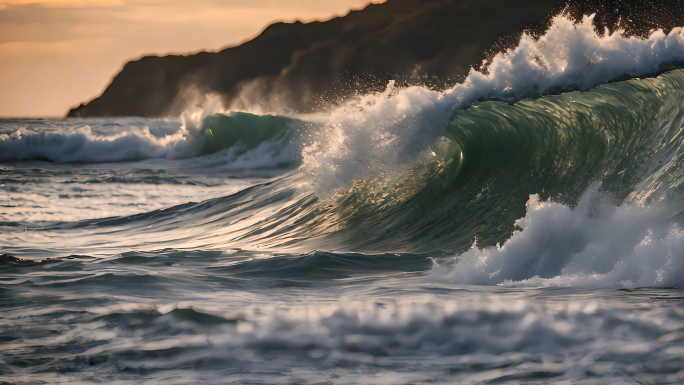 大海巨浪拍打海岸线