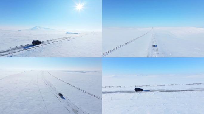 冰天雪地汽车公路行驶