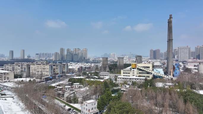 航拍襄阳安能热电厂烟囱厂房城市建筑风光