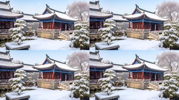 唯美冬季雪景雪花白雪皑皑 古建筑