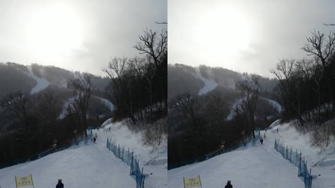 冬天长白山滑雪场人群跟拍