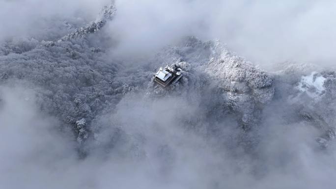 西安南五台景区文旅宣传雪景云海航拍秦岭