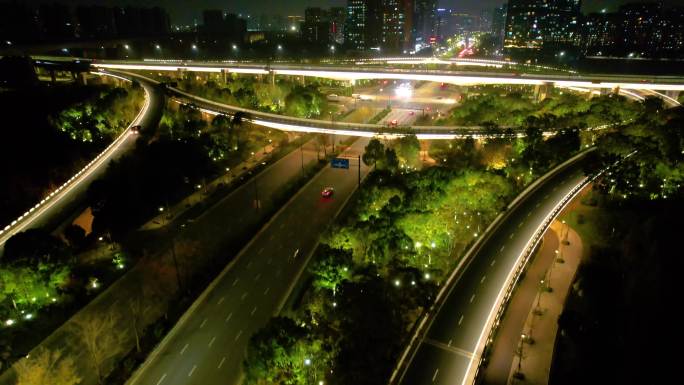 杭州萧山区市心路互通立交桥高架桥车流夜景