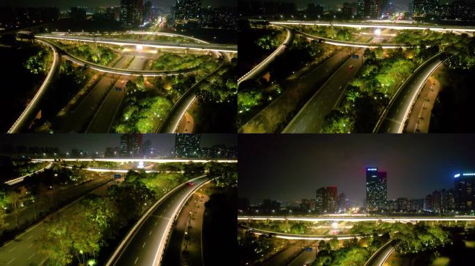 杭州萧山区市心路互通立交桥高架桥车流夜景