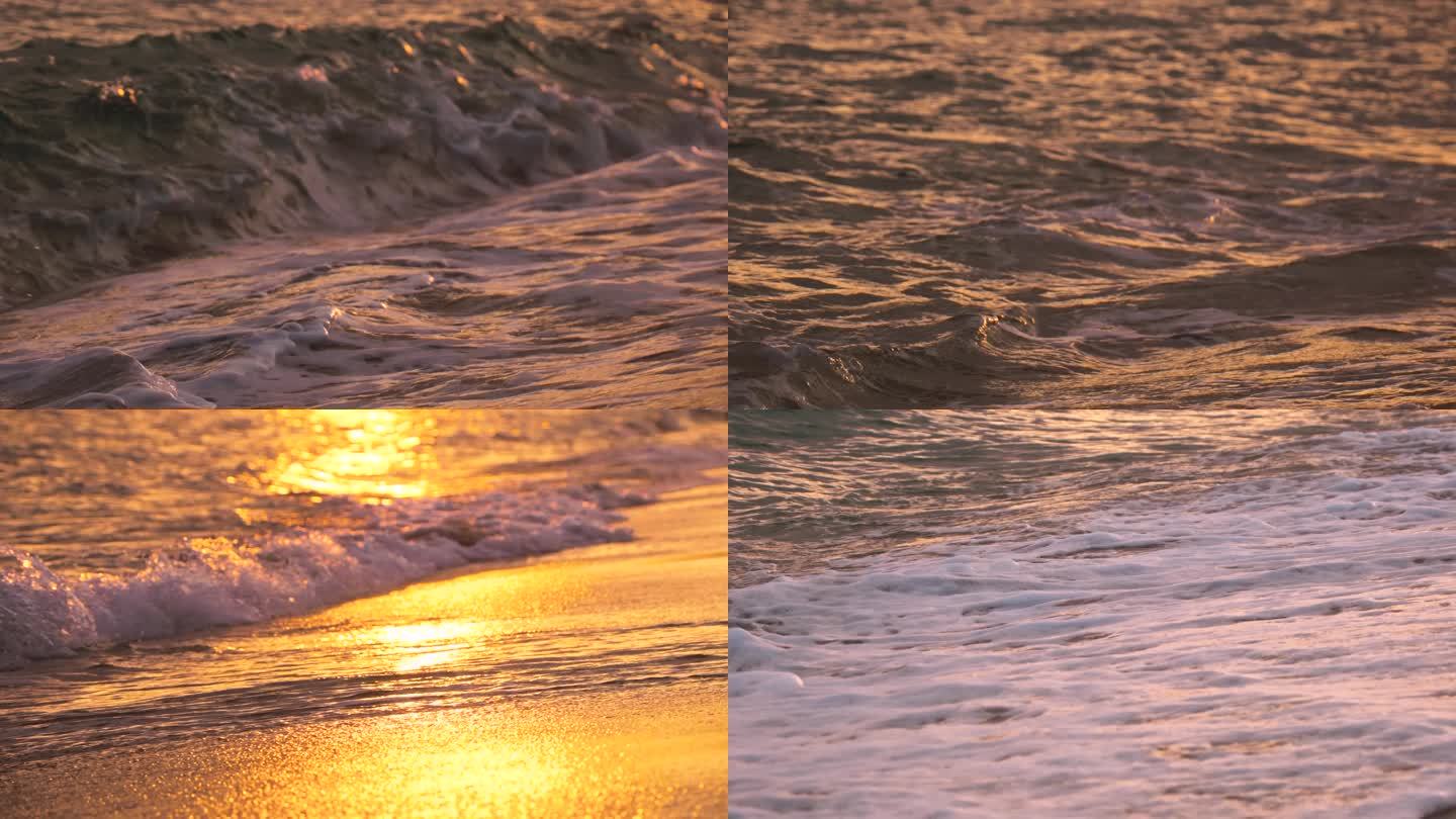大海 夕阳 浪花 金色沙滩 海浪