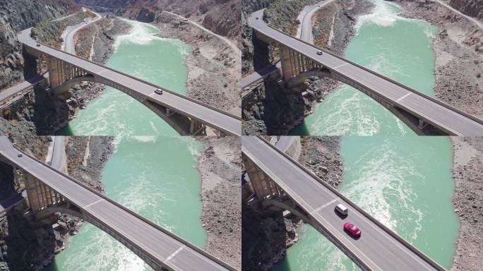 【航拍】俯拍汽车驶过峡谷桥梁4K60帧