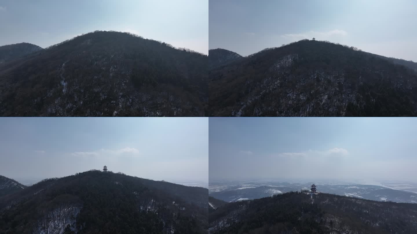 航拍襄阳鹿门山国家森林公园鹿门寺雪景风光