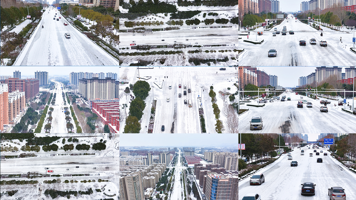 汽车在积雪的道路上行驶 雪后城市交通