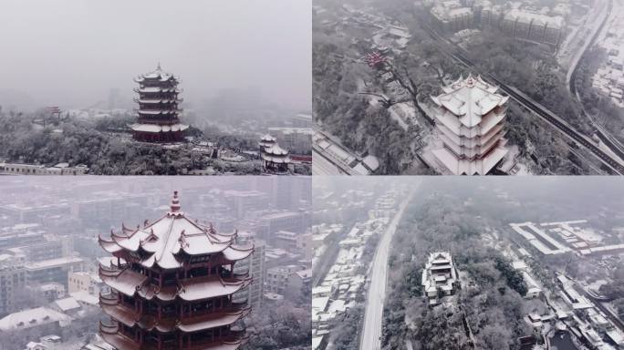 【4k高清】黄鹤楼雪景航拍