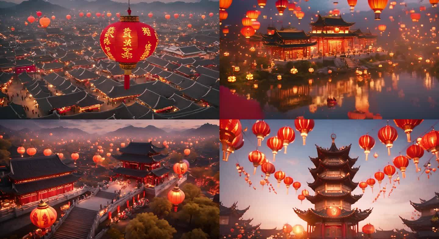 中式元宵节建筑不夜城视频素材
