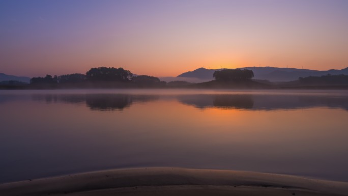 台山千岛湖清晨湖面烟雾延时
