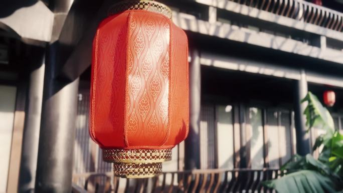 红灯笼风中摆动节日氛围装饰广州古建筑