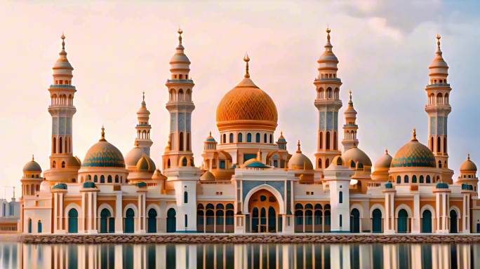 清真寺影映清泉穹顶信仰之光普照