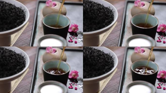 （慢镜头）高品质茶叶展示红茶冲茶倒茶