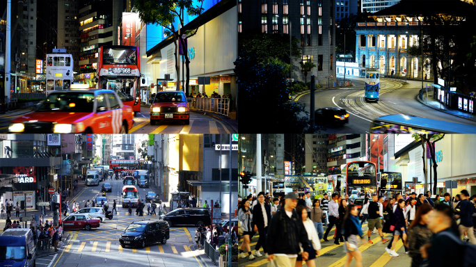 香港航拍精选合集城市风光街道人流巴士交通