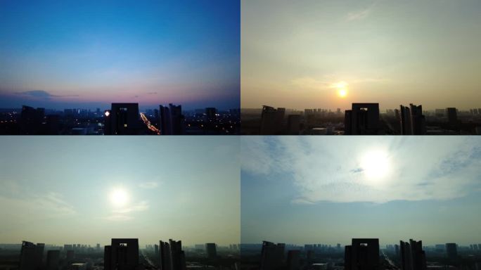 城市早晨太阳升起延时摄影