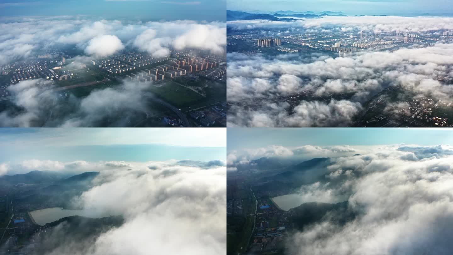 平流雾 云上看城市 云雾飘过城市