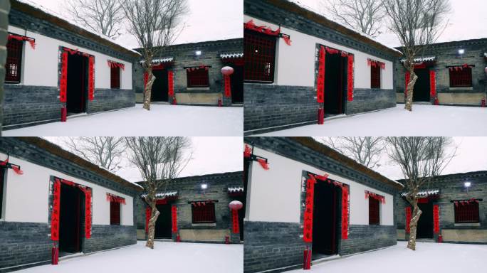 新年春节乡村老家庭院雪景贴对联贴福字