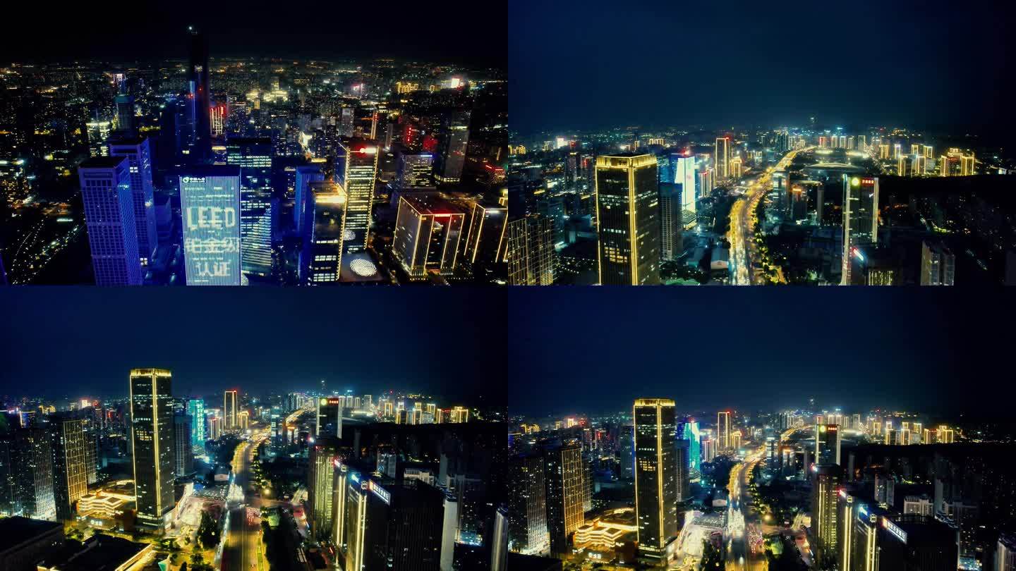 山东济南中央商务区夜景灯光航拍