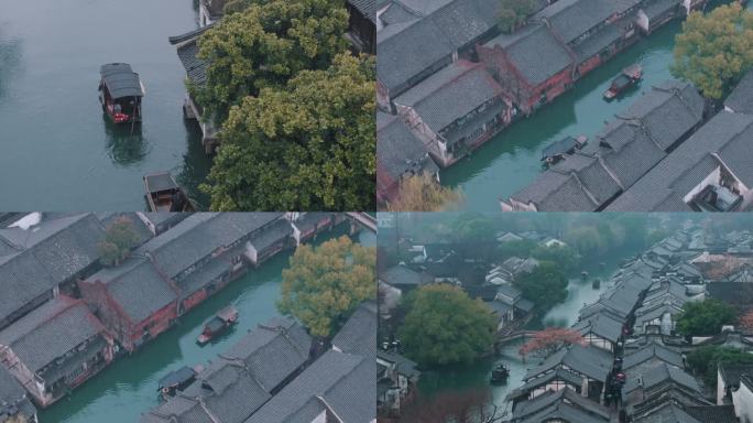 江南烟雨乌镇雨水航拍