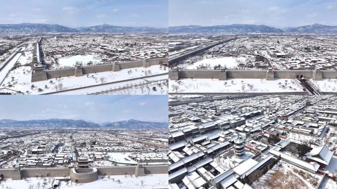 航拍山西太原明古县城雪景