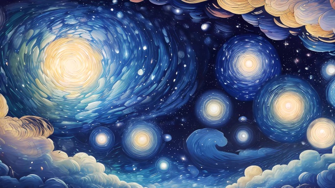 原创8K梵高星空梵高油画循环动态插画