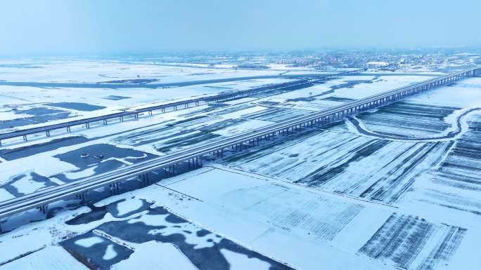 皖北冬天四里湖雪景航拍风光4K