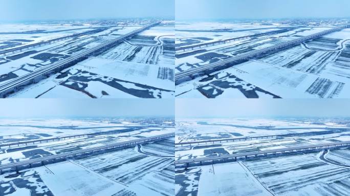 皖北冬天四里湖雪景航拍风光4K