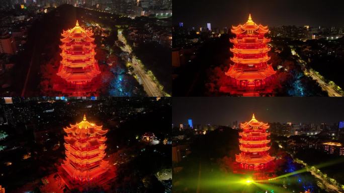 武汉黄鹤楼夜晚夜景航拍湖北武昌区地标建筑