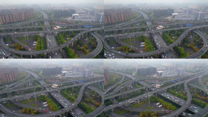 杭州上城区石德立交桥车流风景航拍