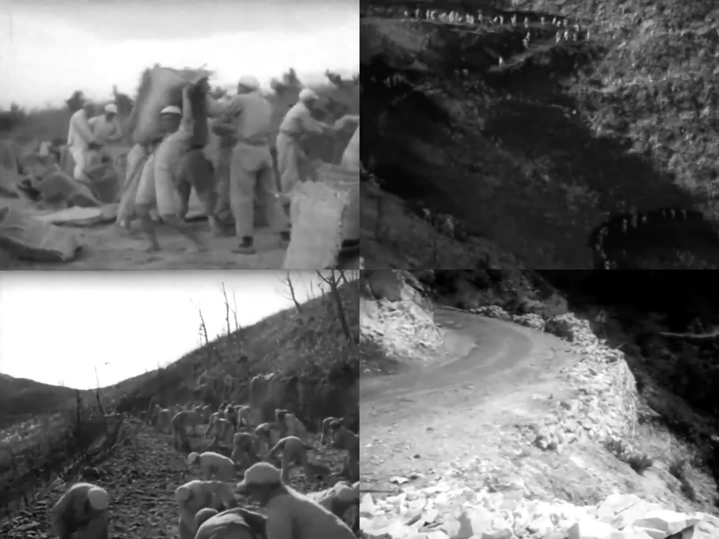 抗美援朝志愿军修复被炸毁的公路运输线影像
