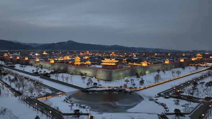 太原古城雪景夜景