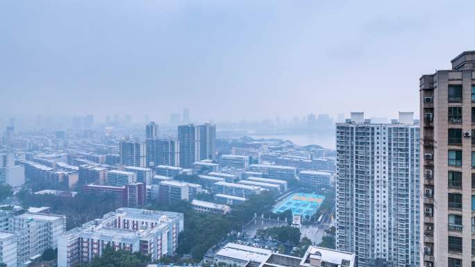 冰雪天气下的九江城景延时，湖景方向