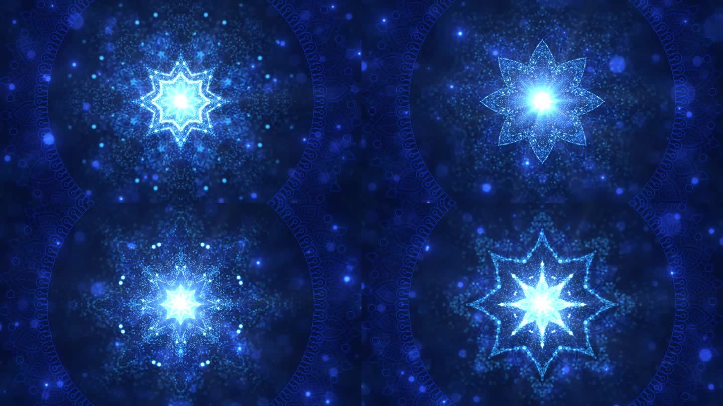 蓝色粒子民族特色花纹背景无缝循环