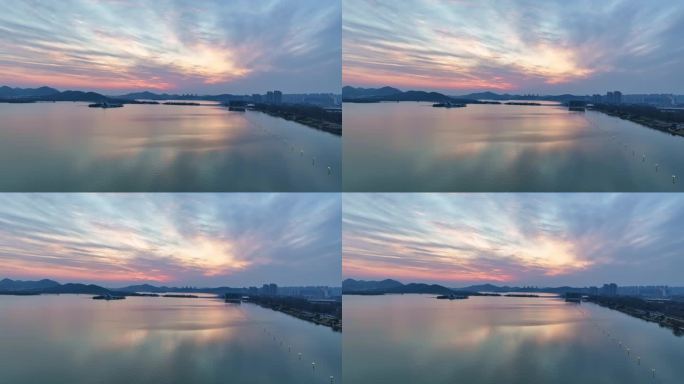 徐州市云龙湖风景区平静湖面夕阳